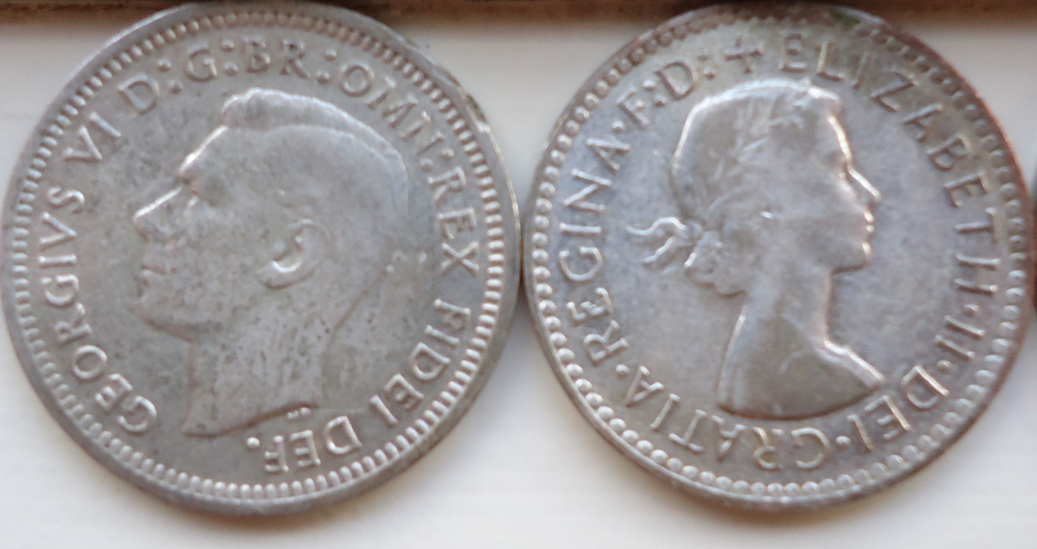 Australian-Threepence-1951,-1955,-1959,-1960---Grading
